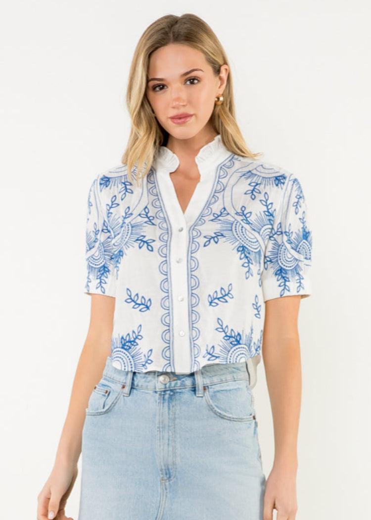 THML Luna Peasant Top- White-Hand In Pocket