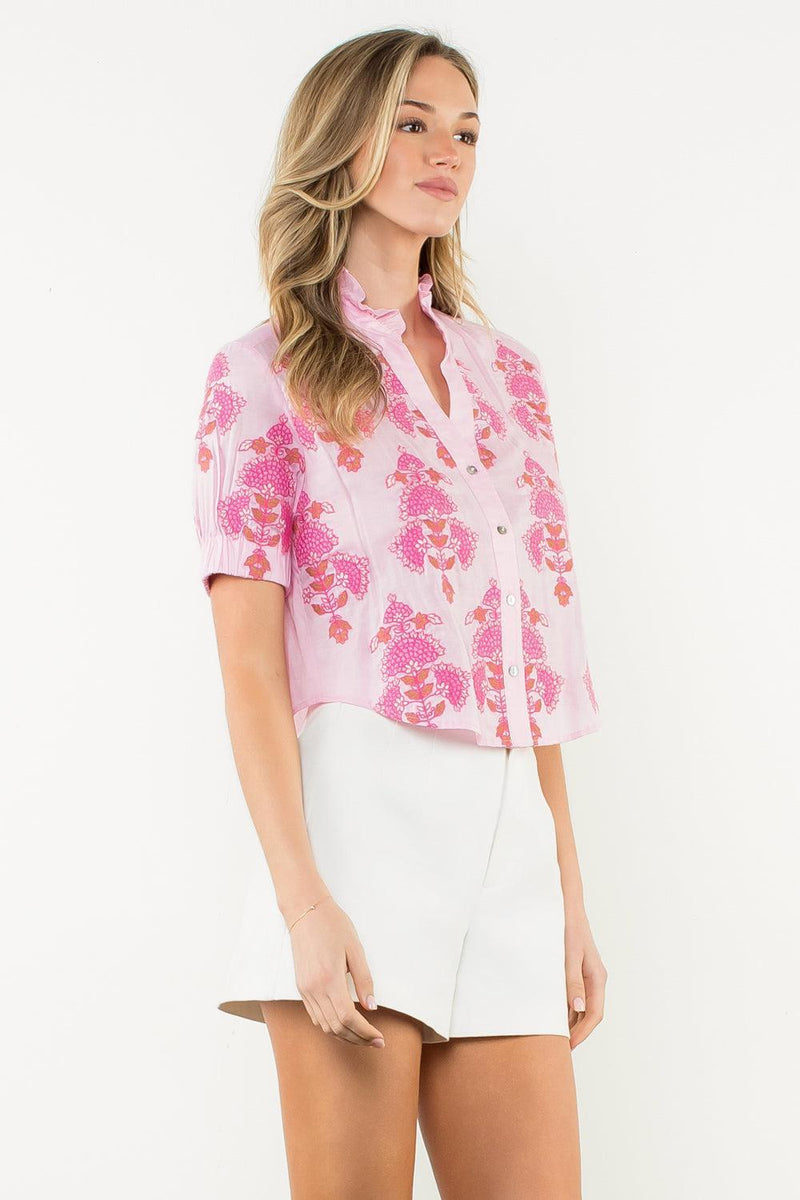 THML Quinn SS Button Down- Pink-Hand In Pocket