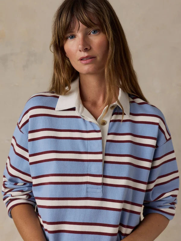 Faherty Hometown Rugby Top - Frost Trail Stripe-Hand In Pocket