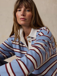 Faherty Hometown Rugby Top - Frost Trail Stripe-Hand In Pocket