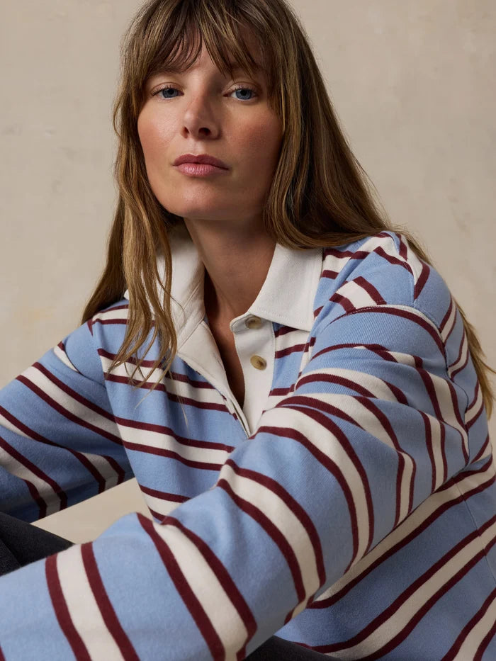 Faherty Hometown Rugby Top - Frost Trail Stripe-Hand In Pocket