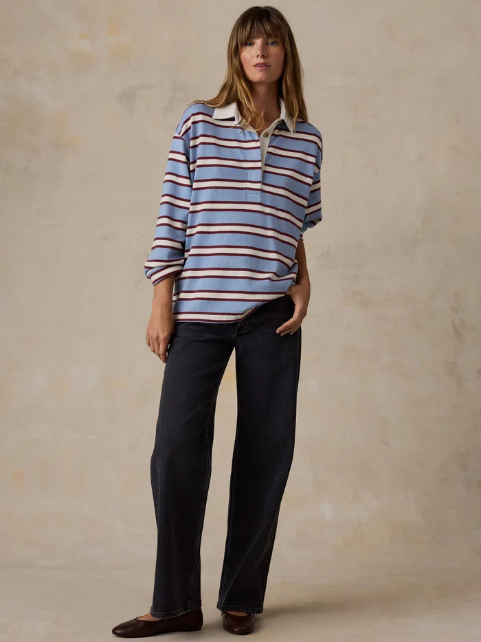 Faherty Hometown Rugby Top - Frost Trail Stripe-Hand In Pocket