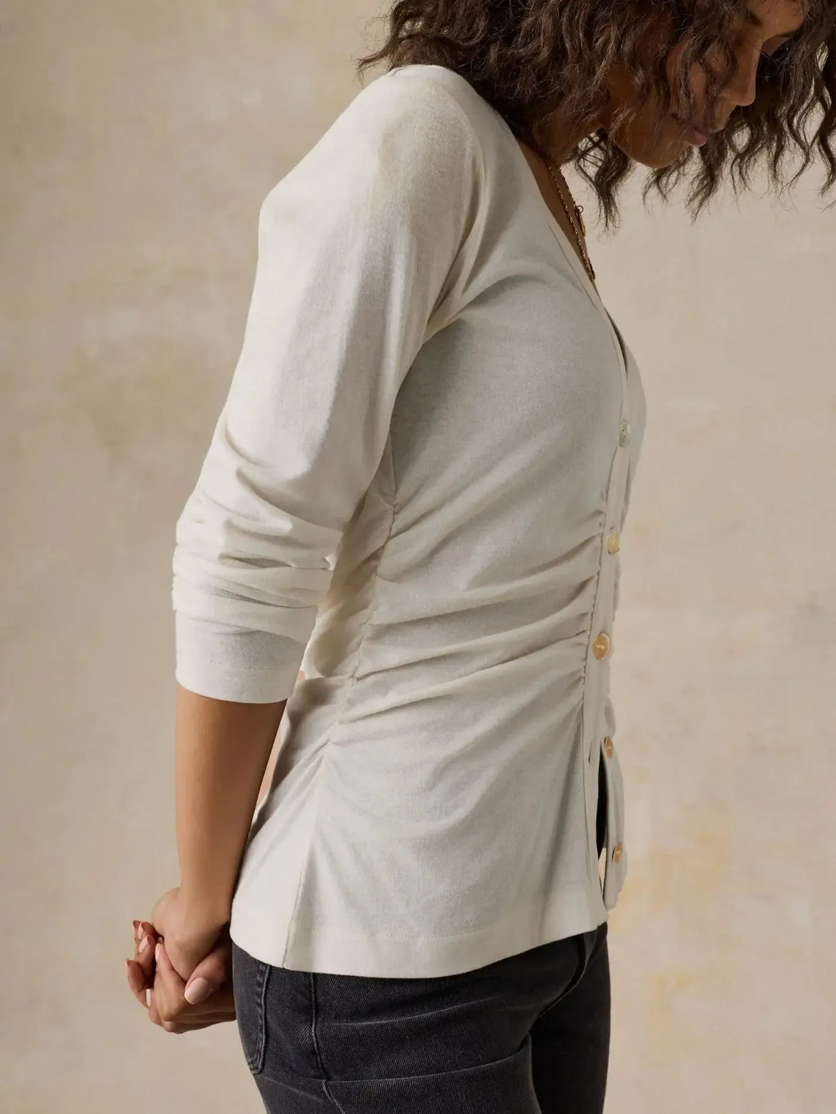 Faherty Cotton Hemp LS Top - White-Hand In Pocket