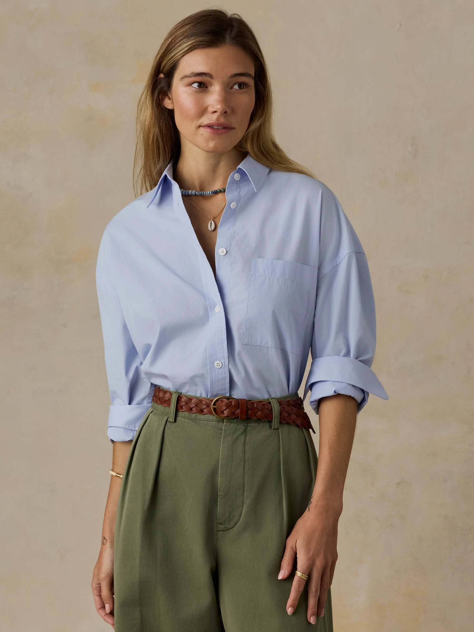 Faherty Coastal Poplin Shirt - Blue Current