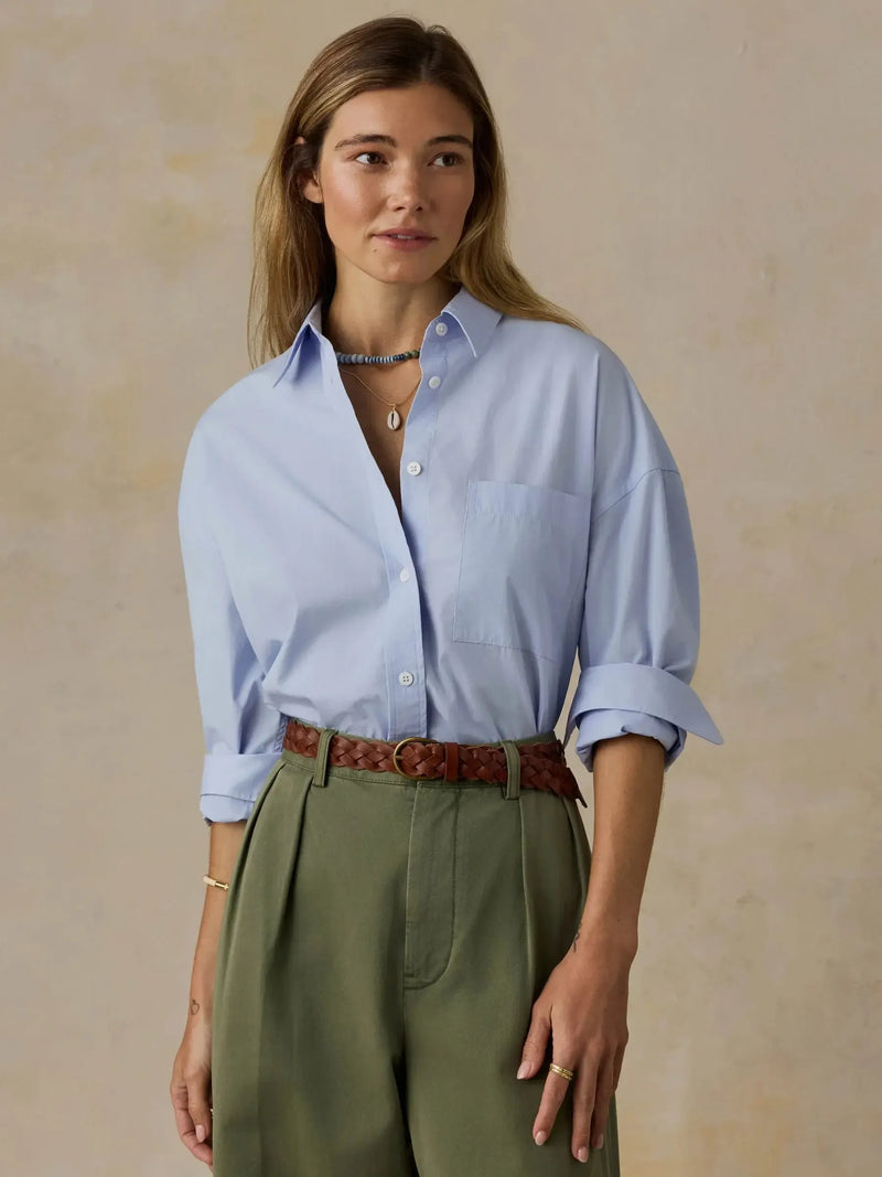 Faherty Coastal Poplin Shirt - Blue Current-Hand In Pocket