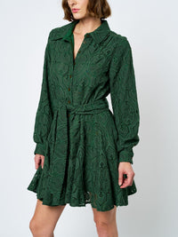 Ciebon Embroidered Lace Shirt Dress - Green-Hand In Pocket