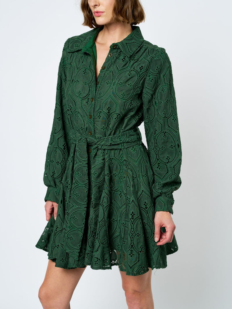 Ciebon Embroidered Lace Shirt Dress - Green-Hand In Pocket