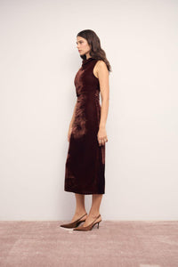 MINKPINK Sonja Velvet Midi Dress - Chocolate-Hand In Pocket