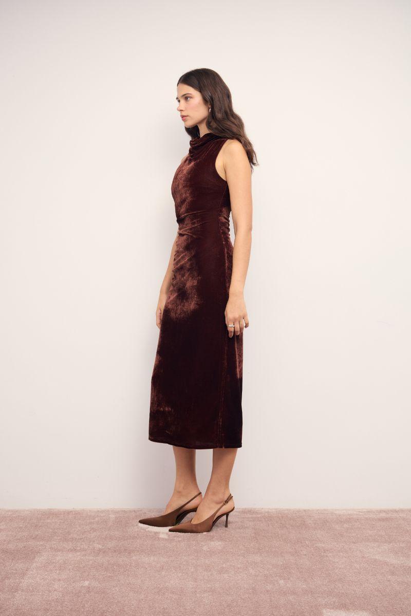 MINKPINK Sonja Velvet Midi Dress - Chocolate-Hand In Pocket