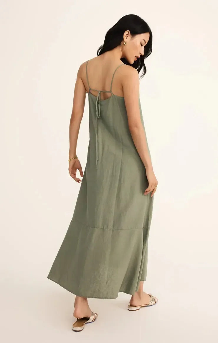 Z Supply Coast Maxi Dress- Avocado-Hand In Pocket