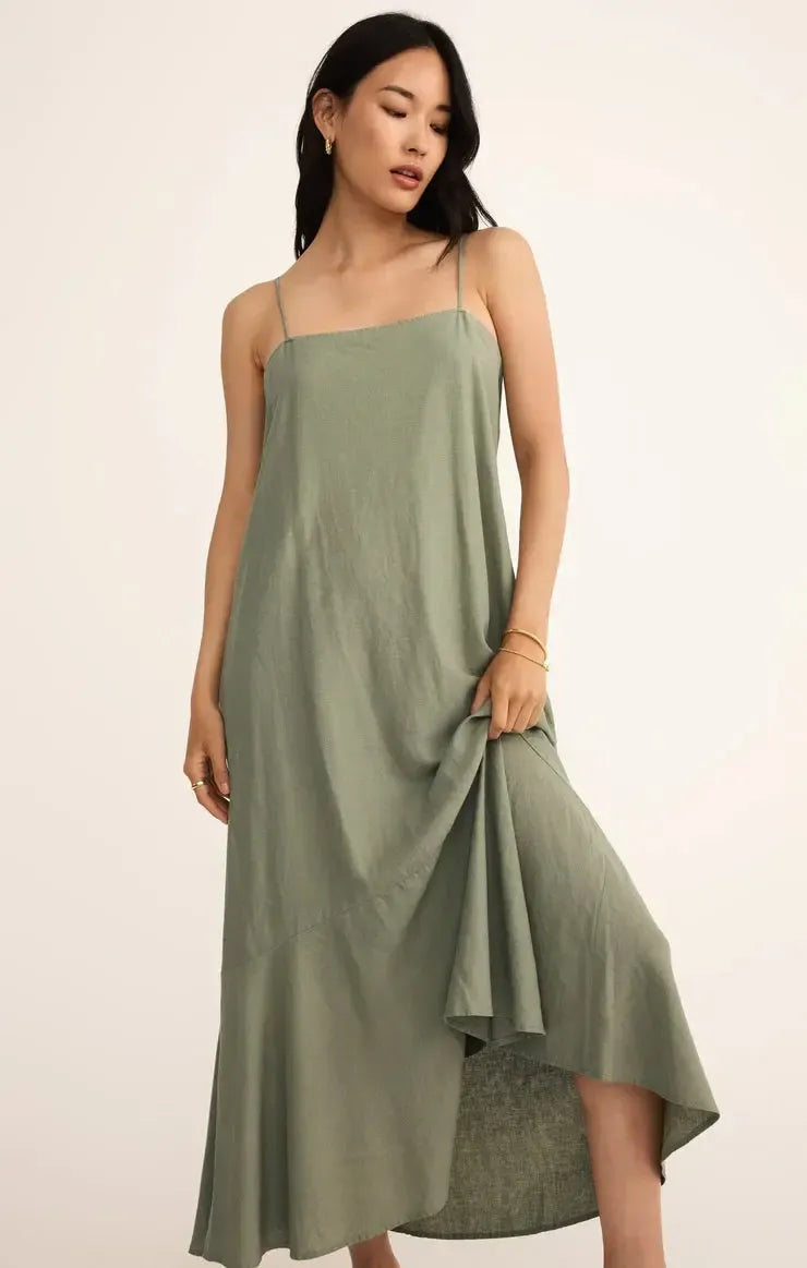 Z Supply Coast Maxi Dress- Avocado-Hand In Pocket