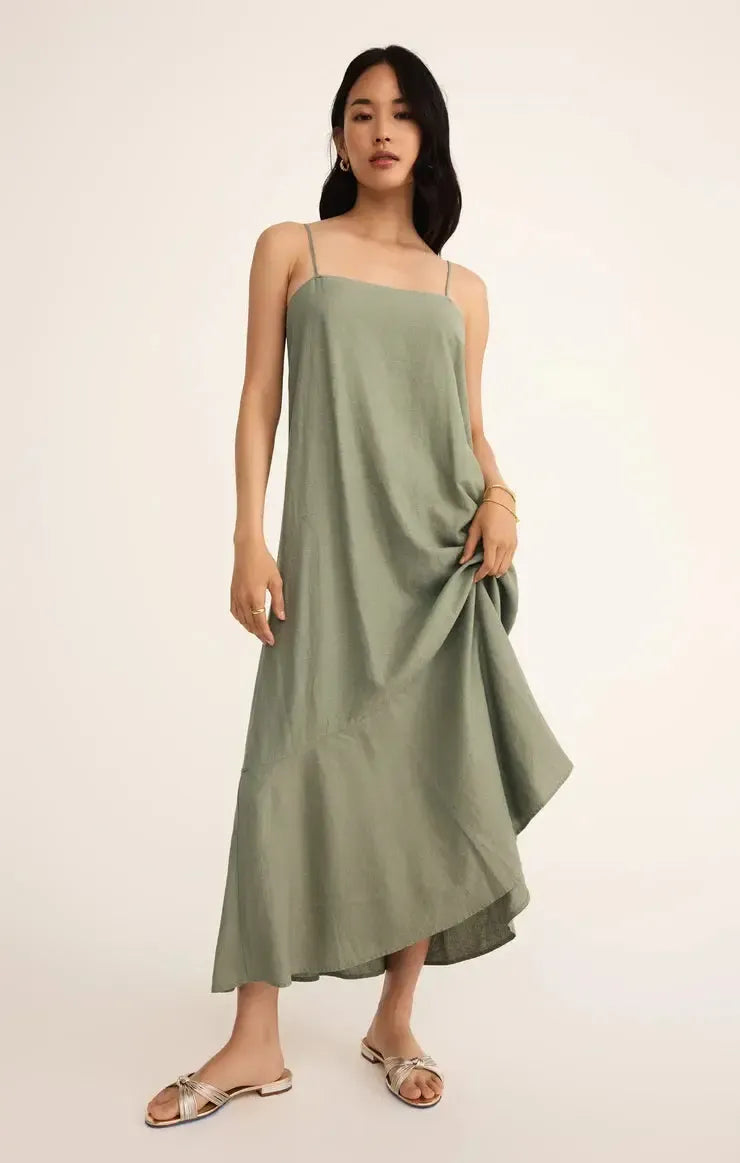Z Supply Coast Maxi Dress- Avocado-Hand In Pocket