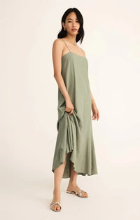 Z Supply Coast Maxi Dress- Avocado-Hand In Pocket