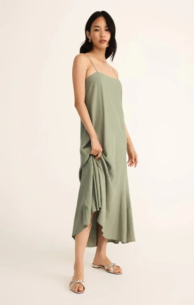 Z Supply Coast Maxi Dress- Avocado-Hand In Pocket