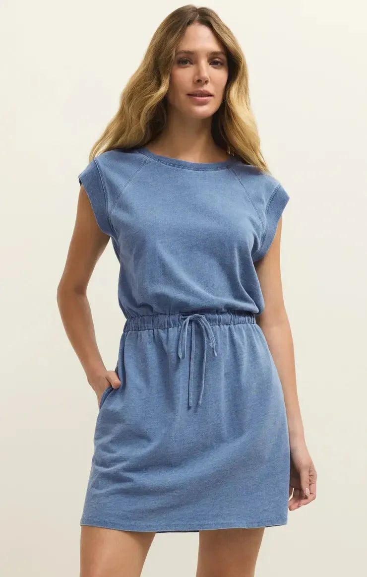 Z Supply Kalani Denim Dress- Santorini-Hand In Pocket