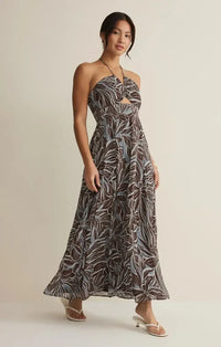Z Supply Lanie Zinn Floral Dress- Chocolate-Hand In Pocket