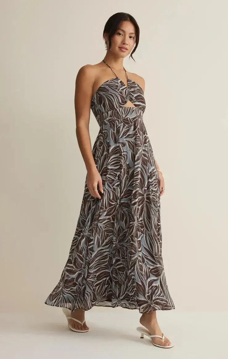 Z Supply Lanie Zinn Floral Dress- Chocolate-Hand In Pocket