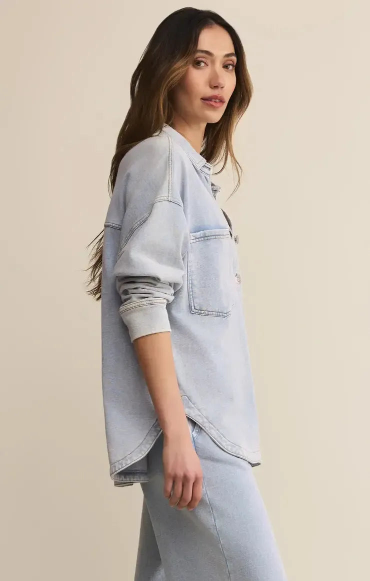 Z Supply All Day Knit Denim Jacket - Indigo-Hand In Pocket