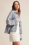 Z Supply All Day Cropped Knit Denim Jacket - Washed Indigo-Hand In Pocket