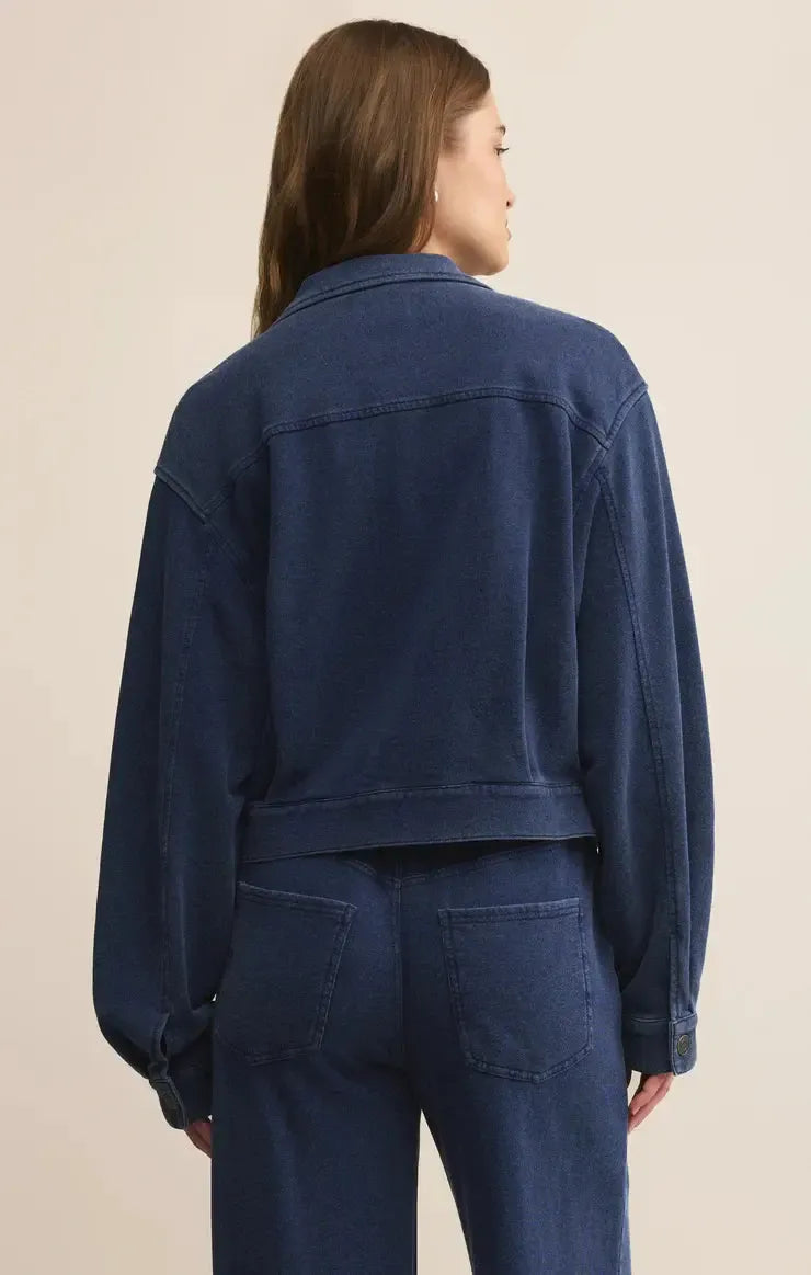Z Supply Heritage Knit Denim Jacket- Indigo-Hand In Pocket