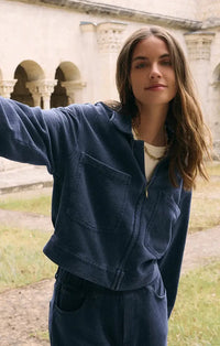 Z Supply Heritage Knit Denim Jacket- Indigo-Hand In Pocket