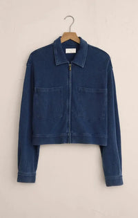 Z Supply Heritage Knit Denim Jacket- Indigo-Hand In Pocket