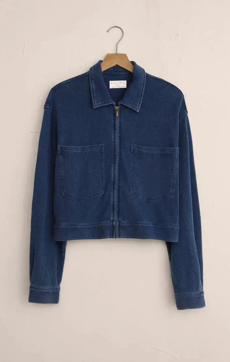 Z Supply Heritage Knit Denim Jacket- Indigo-Hand In Pocket