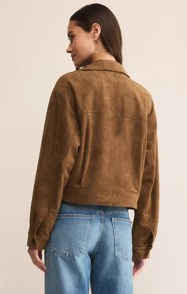 Z Supply Heritage Suede Jacket- Coconut-Hand In Pocket