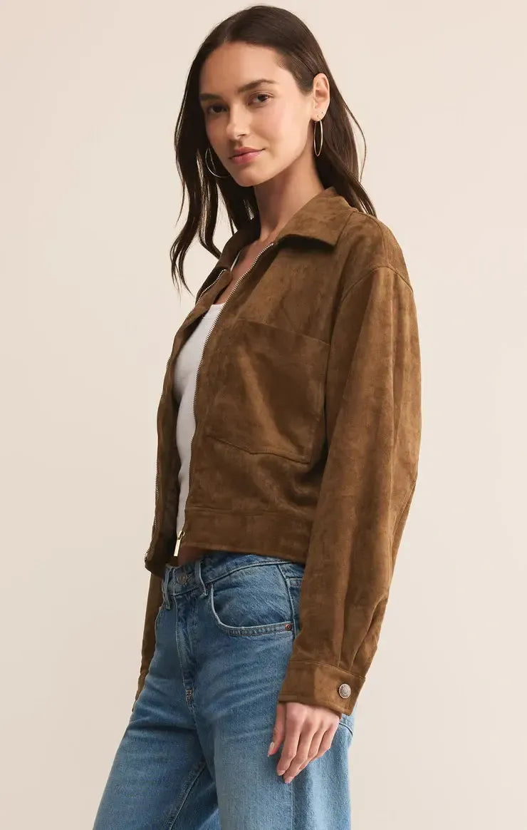 Z Supply Heritage Suede Jacket- Coconut-Hand In Pocket