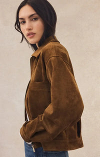 Z Supply Heritage Suede Jacket- Coconut-Hand In Pocket
