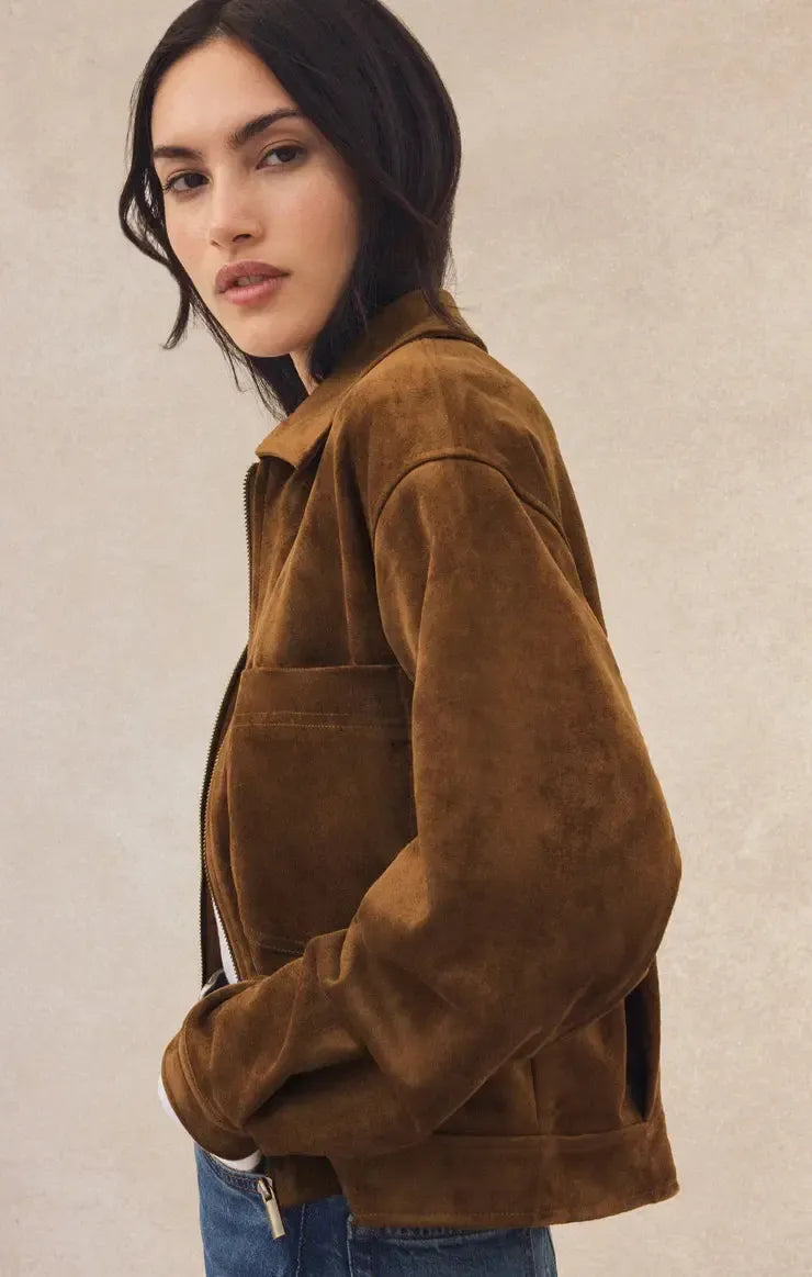 Z Supply Heritage Suede Jacket- Coconut-Hand In Pocket