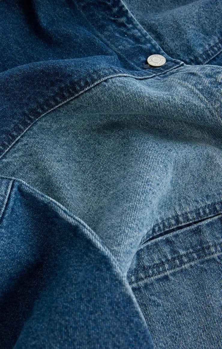 Z Supply On the Road Color Block Chore Jacket- Indigo-Hand In Pocket