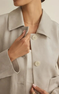 Z Supply Dillon Suede Jacket- Crystal-Hand In Pocket