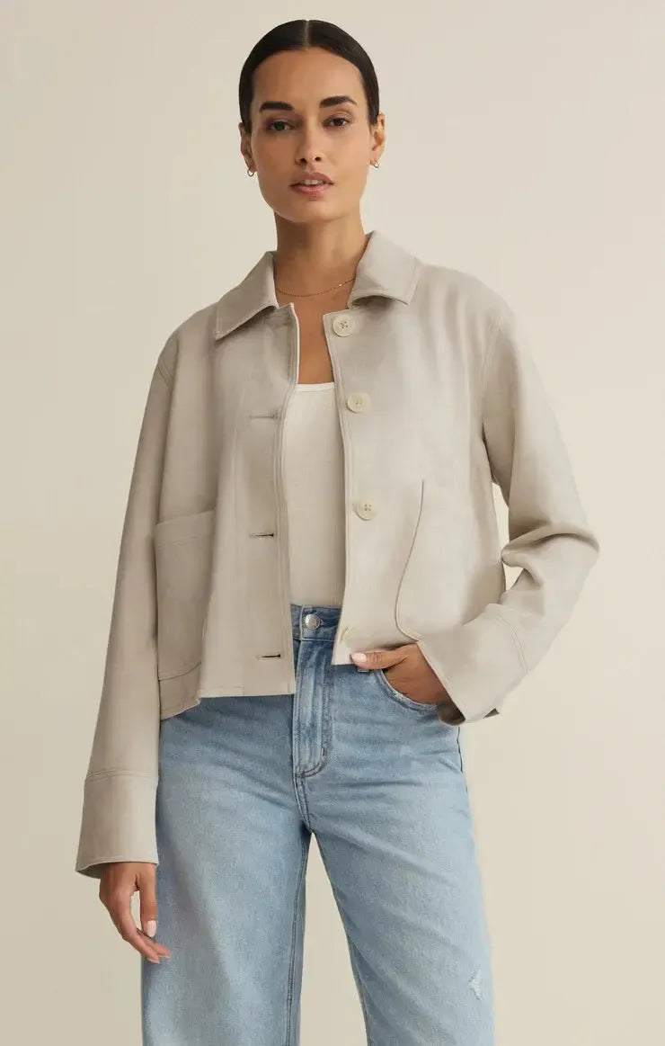 Z Supply Dillon Suede Jacket- Crystal-Hand In Pocket