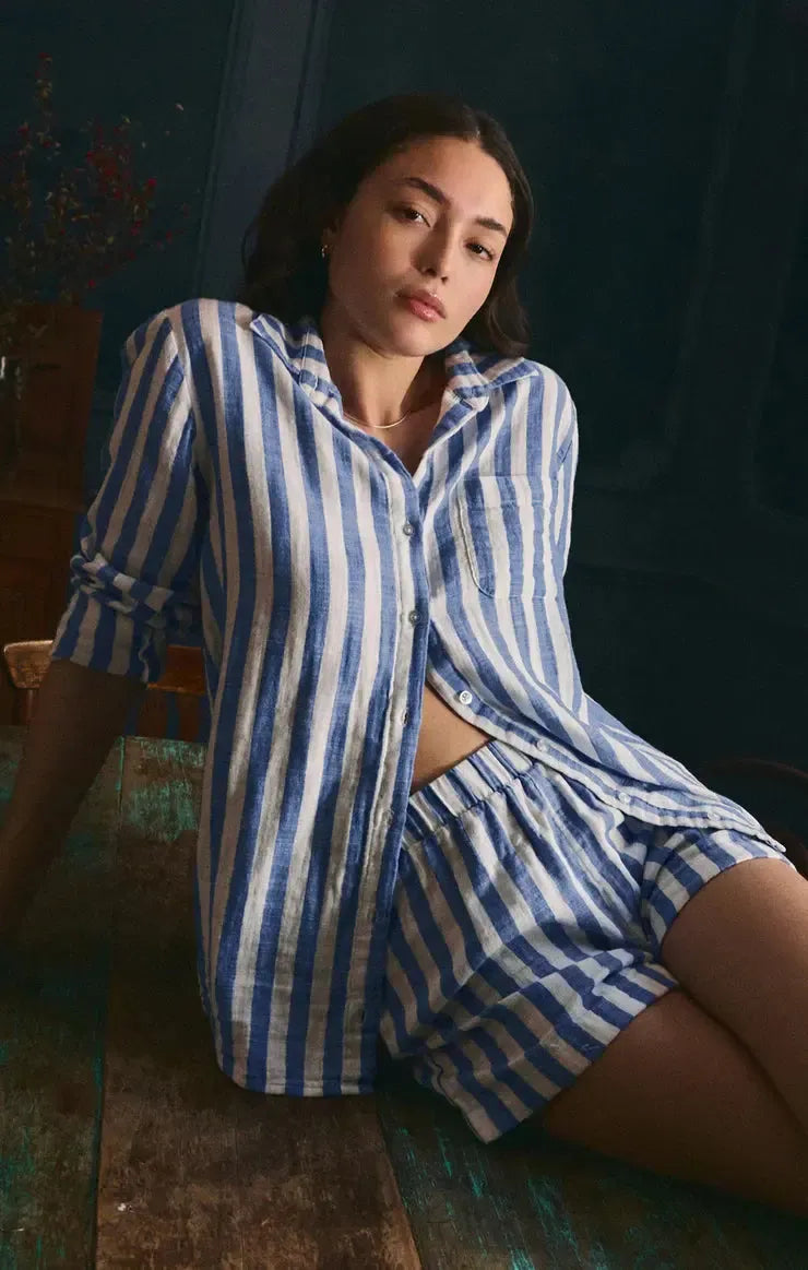 Z Supply Saturdays Stripe Shirt- White-Hand In Pocket