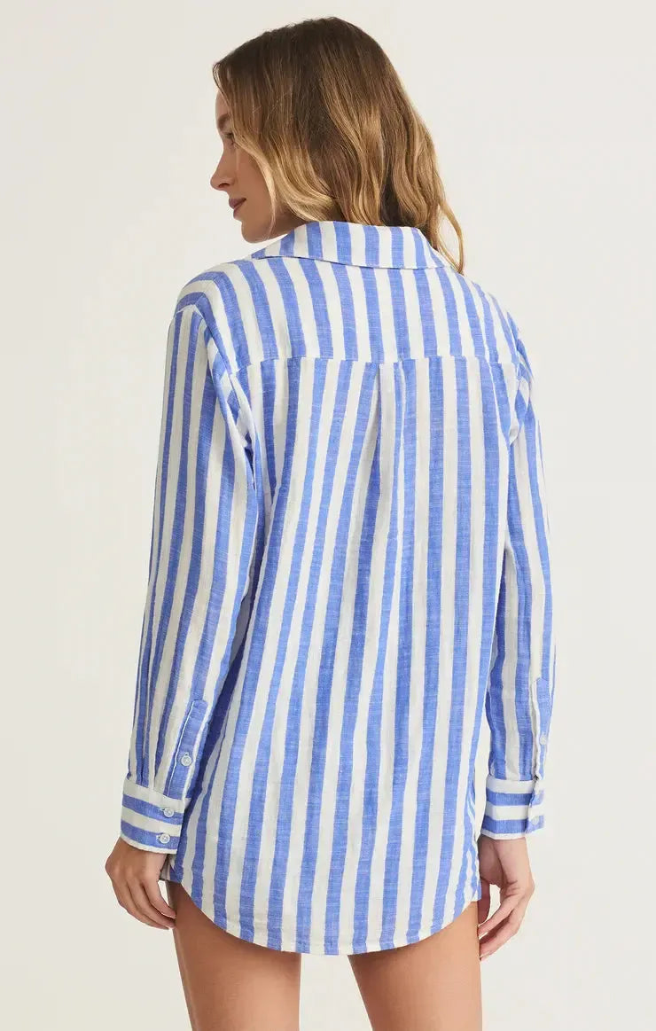 Z Supply Saturdays Stripe Shirt- White-Hand In Pocket
