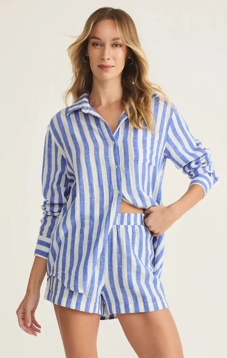 Z Supply Saturdays Stripe Shirt- White-Hand In Pocket
