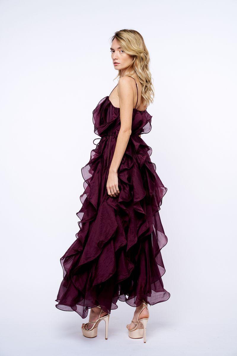Ciebon Irina Ruffled Midi Dress - Plum-Hand In Pocket