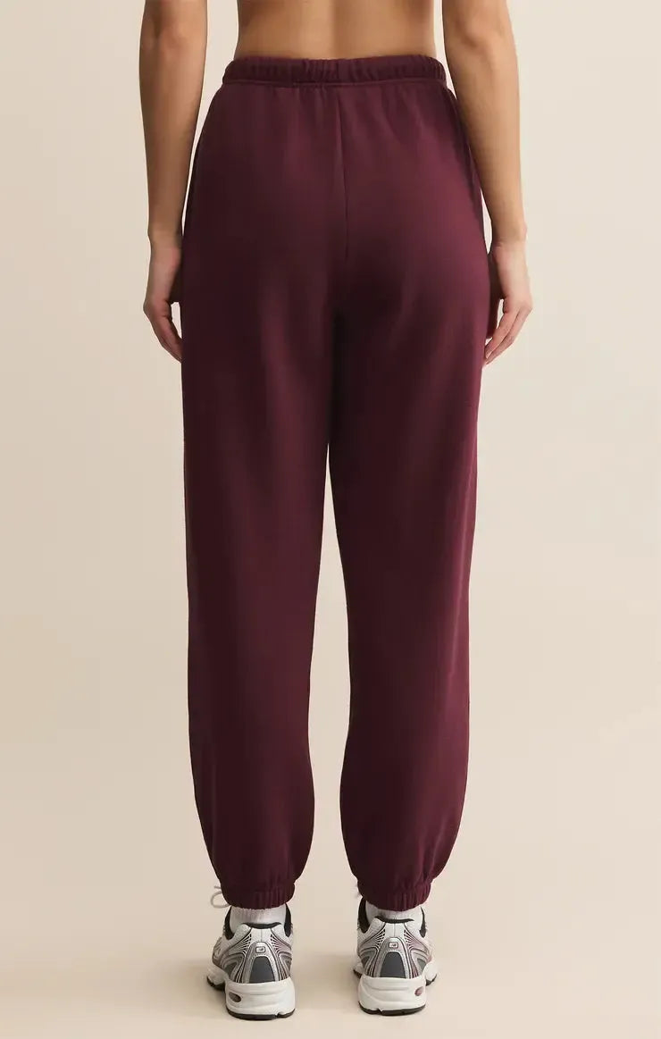 Z Supply Stadium Jogger- Merlot-Hand In Pocket
