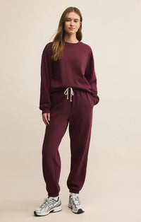 Z Supply Stadium Jogger- Merlot-Hand In Pocket