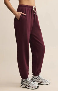 Z Supply Stadium Jogger- Merlot-Hand In Pocket