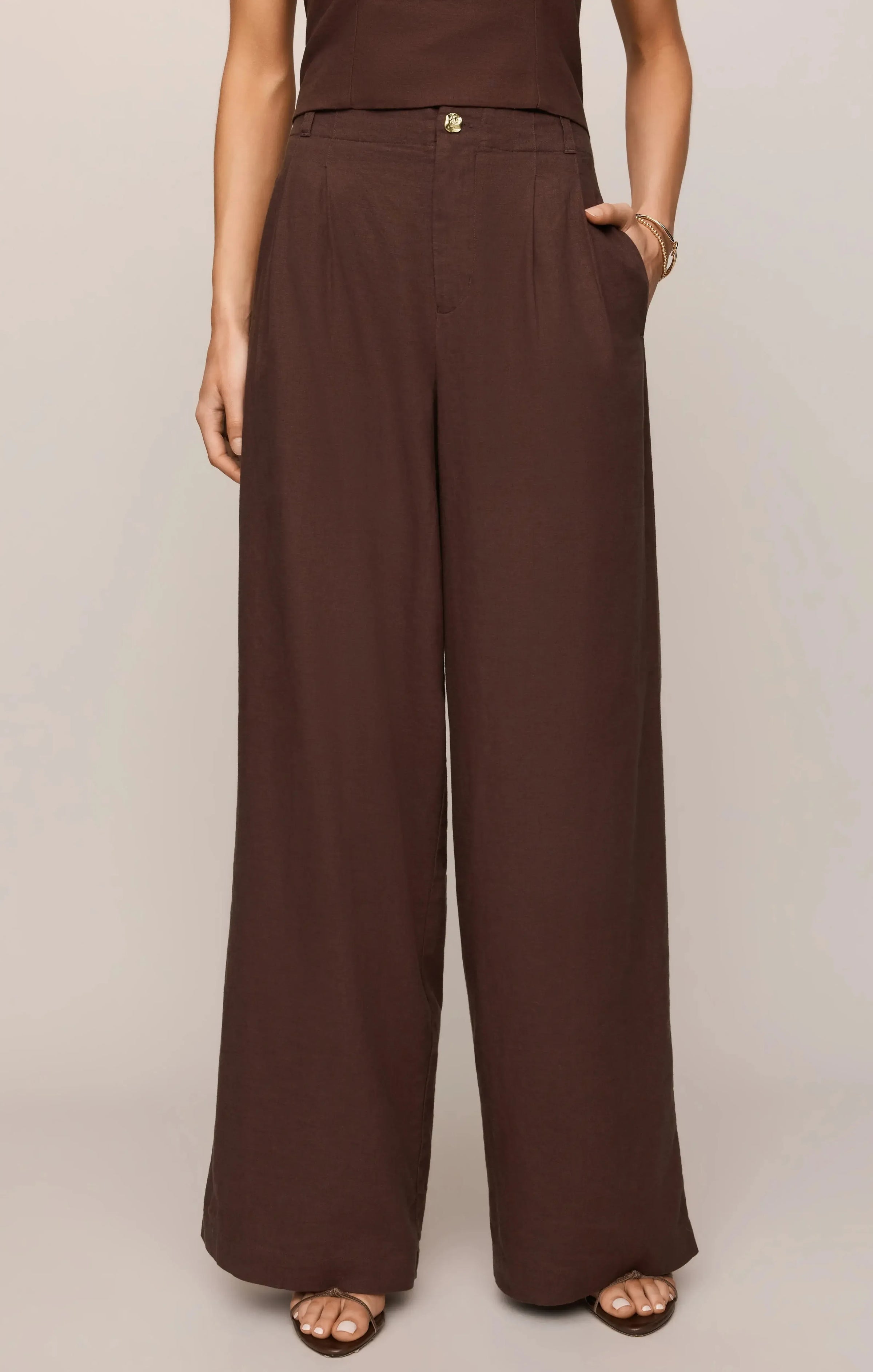 Z Supply Magnolia Linen Pant - Chocolate Cherry-Hand In Pocket