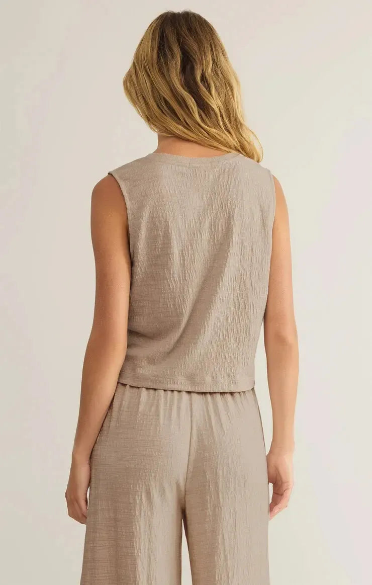 Z Supply Sloane Textured Tank- Parchment-Hand In Pocket