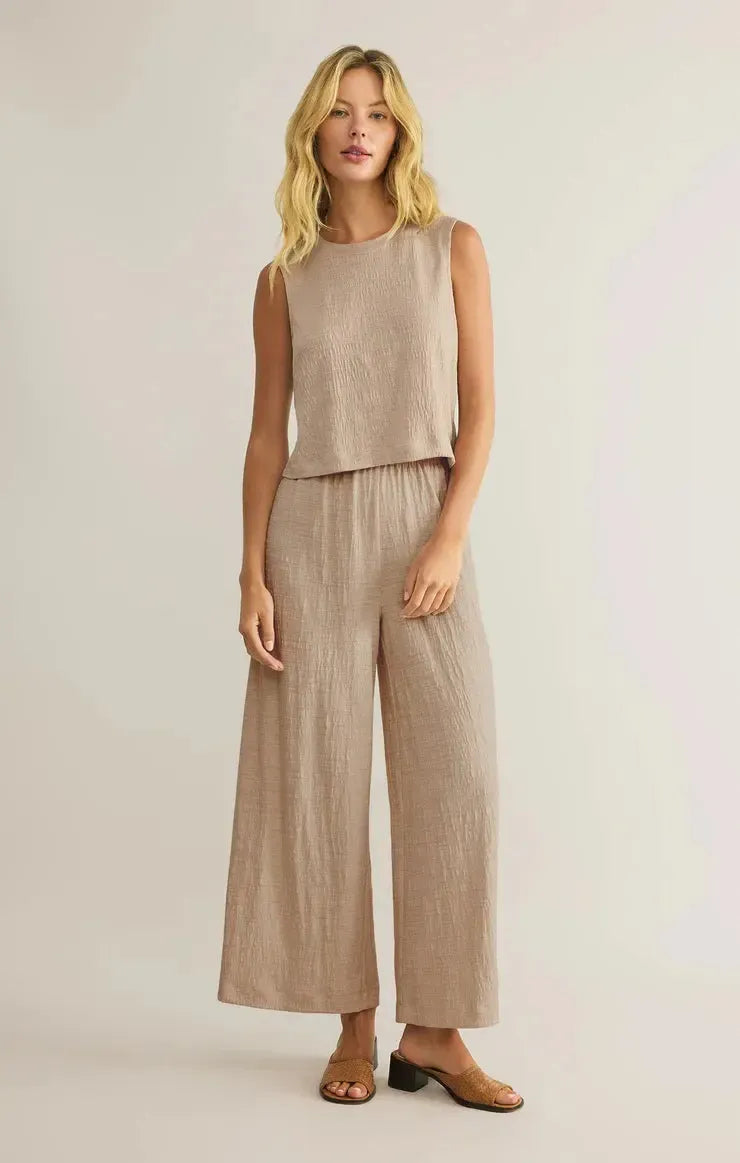 Z Supply Sloane Textured Tank- Parchment-Hand In Pocket