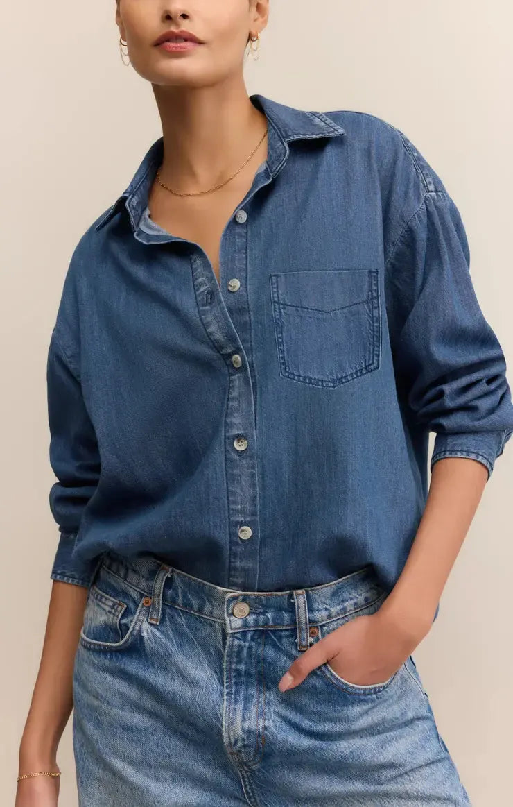 Z Supply Atwood Denim Shirt - Indigo-Hand In Pocket