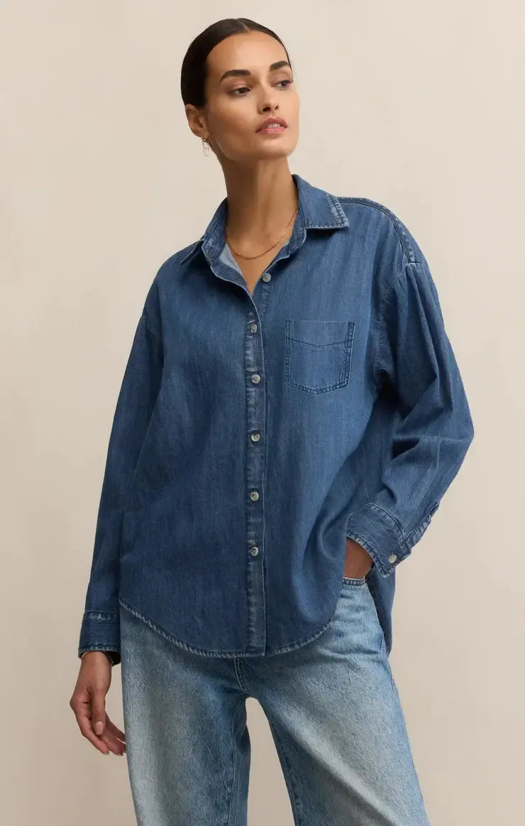 Z Supply Atwood Denim Shirt - Indigo-Hand In Pocket