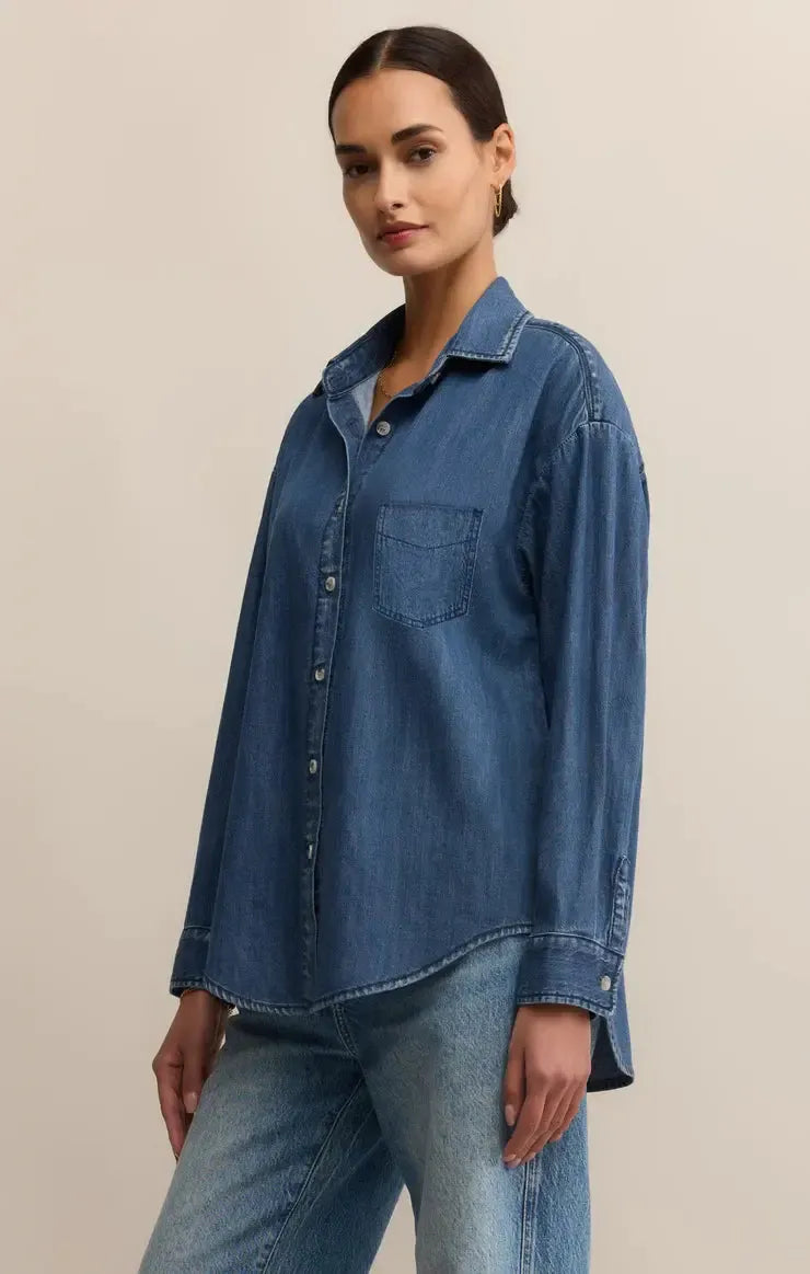 Z Supply Atwood Denim Shirt - Indigo-Hand In Pocket