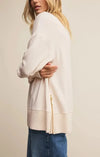 Z Supply Sable Rib Sweatshirt- Warm White-Hand In Pocket