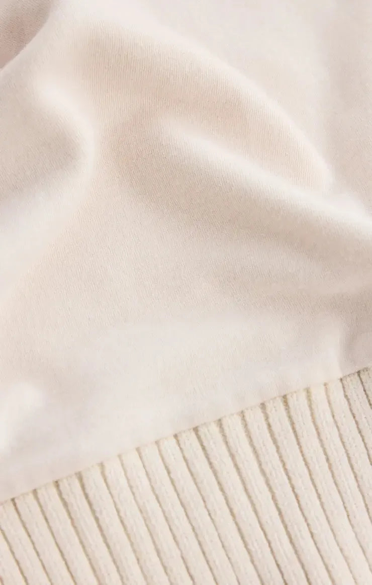 Z Supply Sable Rib Sweatshirt- Warm White-Hand In Pocket