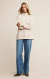 Z Supply Sable Rib Sweatshirt- Warm White-Hand In Pocket